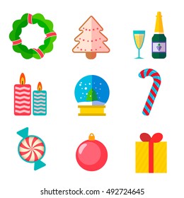 New year and x-mas icons, flat illustration