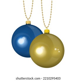 New year yellow and blue balls. Realistic vector illustration.