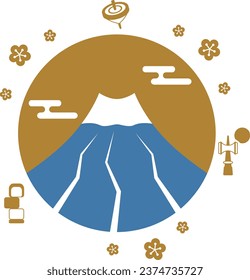 New year yellow vector illustration of Mt.Fuji