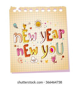 New Year new you notepad paper message with unique hand lettering design