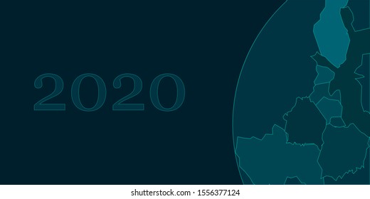 New year.Banner 2020. On a dark background the globe.Vector illustration.
