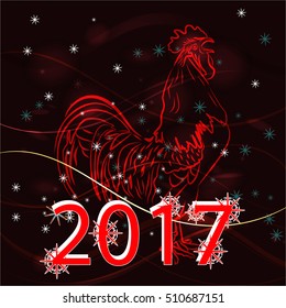 new year,fiery crony cock on dark cherry background