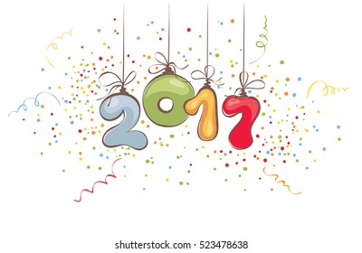 New year's 2017 background/ Vector illustration, banner, title with confetti and streamers