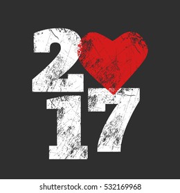 New Year's 2017 grunge template design with heart