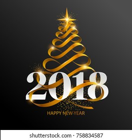 New Years 2018. Greeting card with  Christmas tree and  white inscription