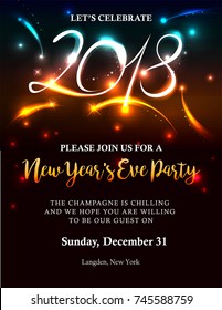 New Years 2018 invitation with back light and text. Possible to create holiday cards or banner.