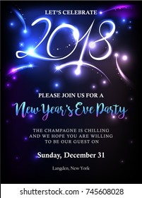 New Years 2018 invitation with back light and text. Possible to create holiday cards or banner.