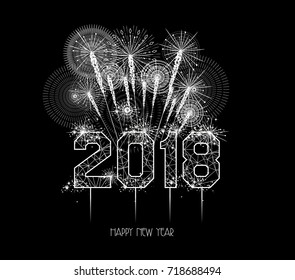 New Years 2018 polygonal line and fireworks background