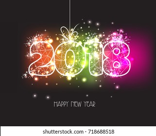 New Years 2018 polygonal line and fireworks background