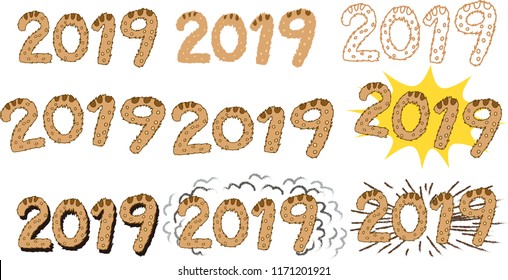 New Year's 2019 letters of wild boar set