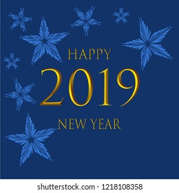 With the New Year's 2019 text design. Vector illustration of greetings with golden numbers and beautiful snowflakes.