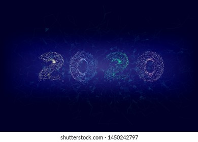 New years 2020 form lines, wireframe, triangles and particle style design. New Year illustration made by points and lines, polygonal wireframe mesh. Vector Illustration