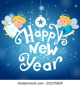 New years angels on blue background