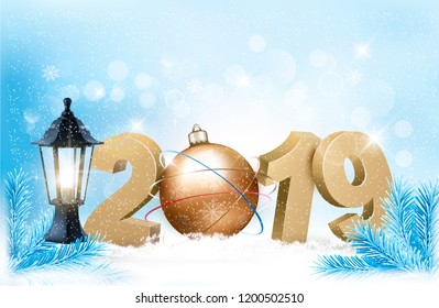 New Year's background with a 2019 and ball. Vector.