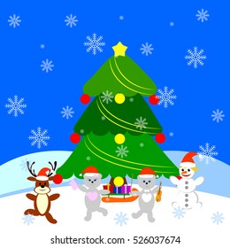 New Year's background. animals dancing in a Christmas tree