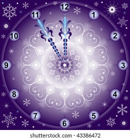 New Year's background with clock with snowflakes (vector)