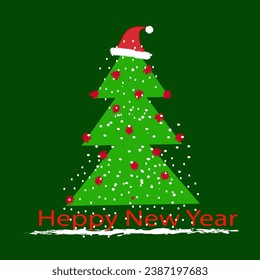 New Year's background consisting of a Christmas tree with New Year's balls on a green background.