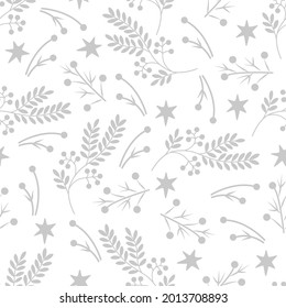 The New Year's background is gray and white.Seamless tiles, for wrapping paper, fabric production, wallpaper, greeting cards.Vector illustration.