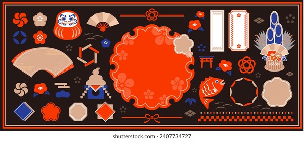 New Year's background illustration. A beautiful background with Japanese patterns