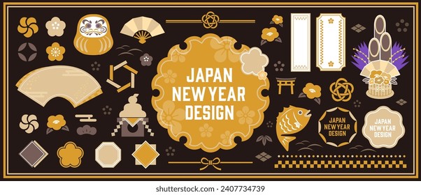 New Year's background illustration. A beautiful background with Japanese patterns