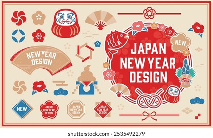 New Year's background illustration. A beautiful background with Japanese patterns.
