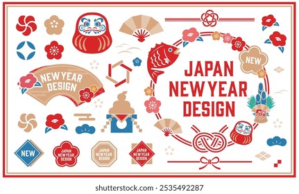 New Year's background illustration. A beautiful background with Japanese patterns.

