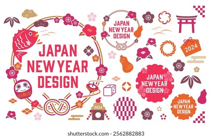 New Year's background illustration. A beautiful background with Japanese patterns.
