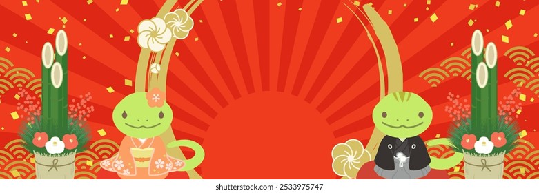 New Year's background illustration with a lively image for Year of the Snake (banner template for the New Year's sale)
