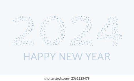 Antecedentes de Año Nuevo con números 2024 hechos de copos de nieve. Copos de nieve azules en un fondo azul y la inscripción Feliz Año Nuevo. Ilustración del vector
