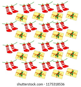 New Year's background with New Year's socks and a letter to Santa Claus. It is used for festive design.