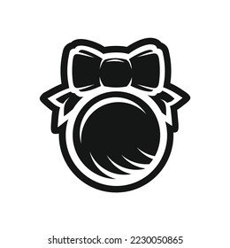 New Years ball with a bow, monochrome image icon, emblem, sign. Vector illustration