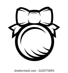 New Years ball with a bow, monochrome image icon, emblem, sign. Vector illustration