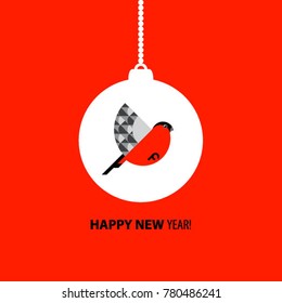 New Year's ball with a bullfinch vector flat icon