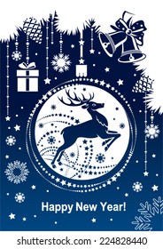 new years ball with the image of a running reindeer