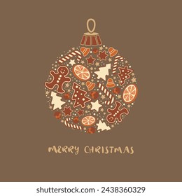 New Year's ball with silhouettes of pine cones