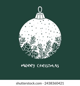 New Year's ball with silhouettes of pine cones
