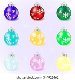 New Years Balls set. Grey background with stars.