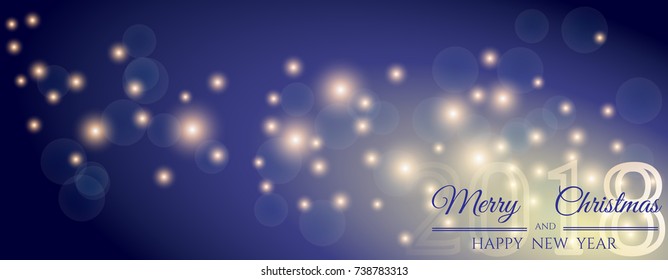 New Year's banner 2018 with shiny stars and congratulations. Merry Christmas greeting card.