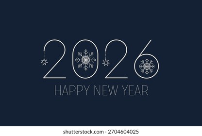 New Year's banner with elegant numbers of the year and delicate snowflakes on a dark blue background