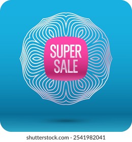 New Year's banner for sales. An advertising minimalistic banner with a beautiful linear pattern resembling a snowflake. . Winter sale banner. Original poster for discount.