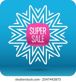 New Year's banner for sales. An advertising minimalistic banner with a beautiful linear pattern resembling a snowflake. . Winter sale banner. Original poster for discount.