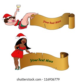 new year's banner with santa helpers