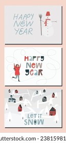 New Year's banner. A set of postcards on Christmas and New Year themes. Merry people and Christmas magic