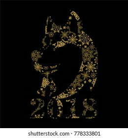New Year's banners, flyers for web sites. Chinese New Year festive vector card Design with cute dog, zodiac symbol of 2018 year. Translation of chinese character is Fortune