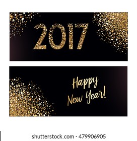 New Years Banners Glittering Background Gold Stock Vector (Royalty Free ...