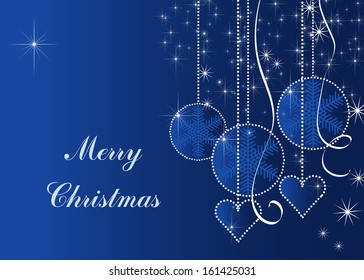 New Year's blue background with white balls and snowflakes
