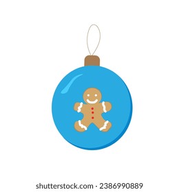 
New Year's blue balloon with a gingerbread man, on a white background,