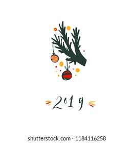 New Year's branch with decor. Vector art