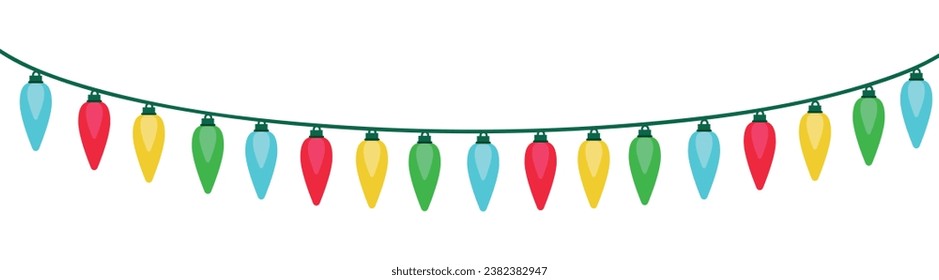 New Year's bright garland. Christmas garland. Festive lighting. Drawing of a festive colorful garland.