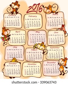 New Year's calendar 2016  with the  monkey